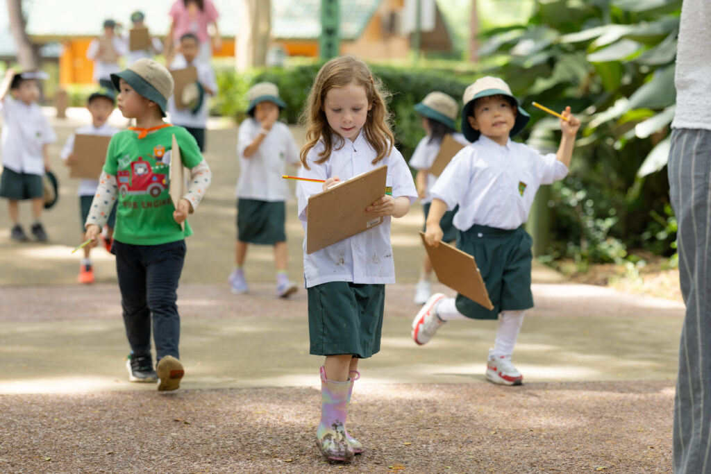 Prem students walking together during an outdoor school activity