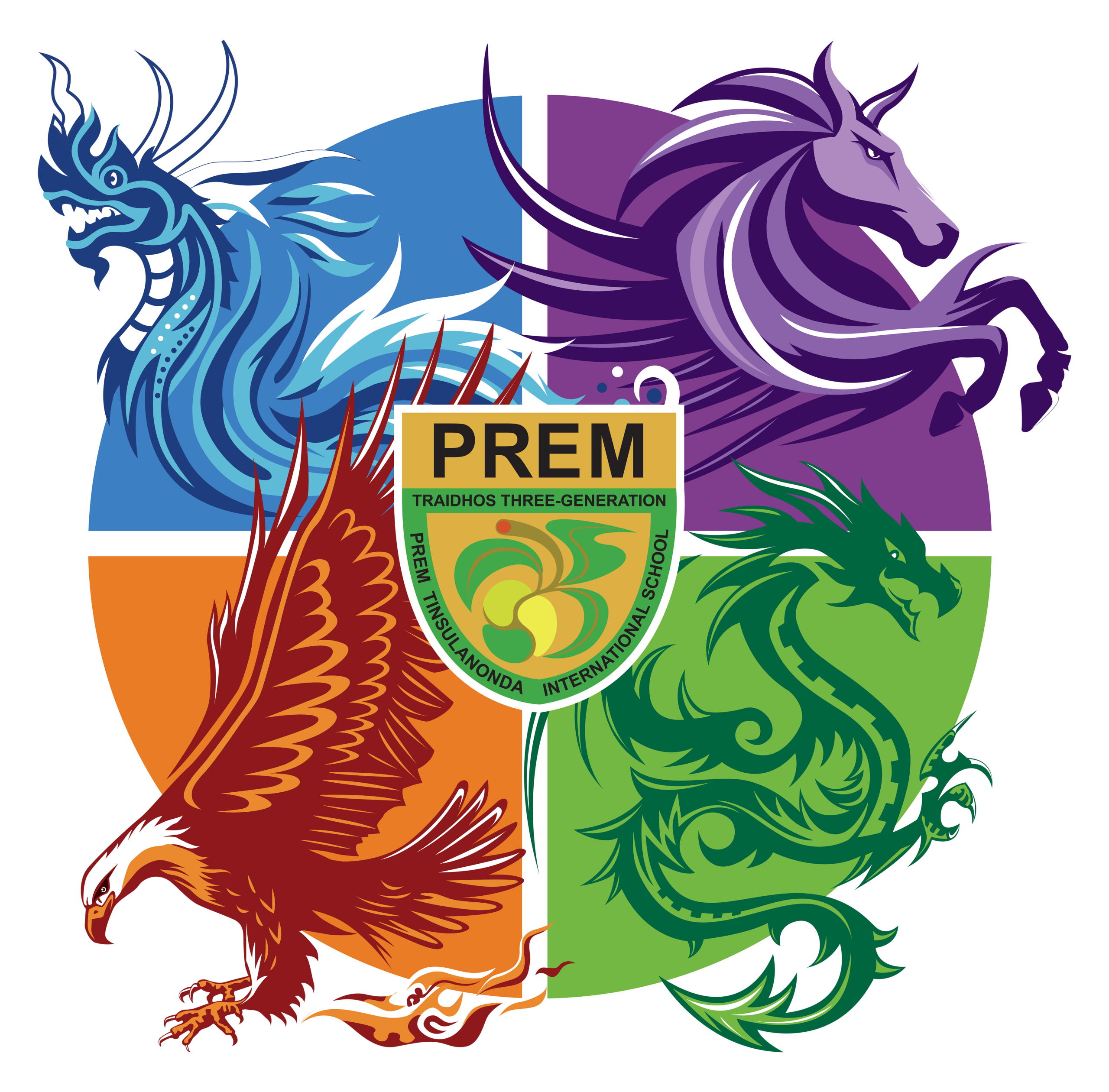 Prem House Colors logo featuring the Fire, Earth, Water and Air House symbols with large scale